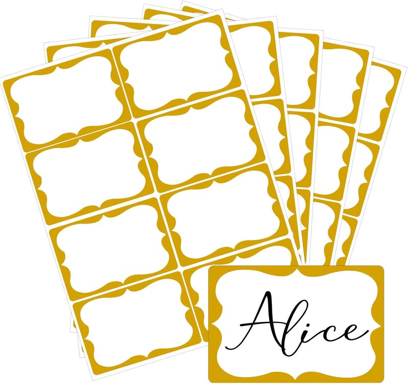 labelon Gold Name Tags,2"x 3" Name Tag Stickers with Gold Border 200 Pcs Adhesive Name Tags Sticker Name Badges Labels for School, Office, Home, Party, Conferences, New Year - Image 1